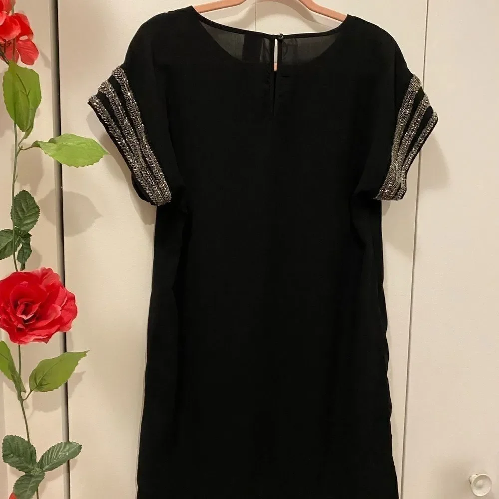 𝅺🌷 Vero Moda 🌷 Black Sheer Sparkly Jewelled Shoulder & Sleeve Detail Tunic Dress - Picture 7 of 11